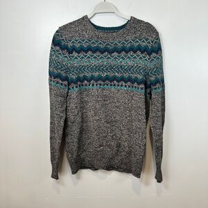 Urban Pipeline Fair Isle Knit Sweater Teal‎ Gray Pattern Crewneck Winter Medium